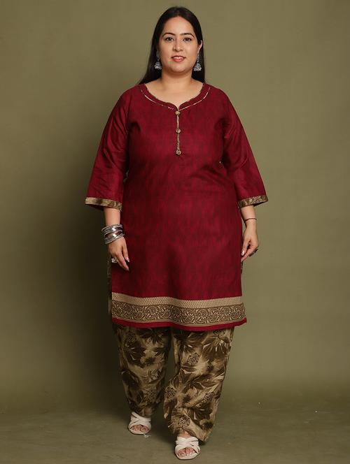 women printed plus size kurta salwar with dupatta set - 21745735 - Very Small Image - 1
