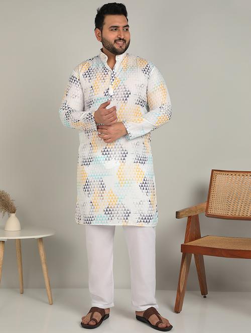 men mandarin neck printed long kurta - 21747442 - Very Small Image - 1
