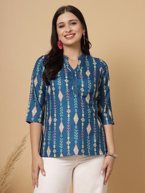 women mandarin neck printed straight kurti - 21747683 - Very Small Image - 1