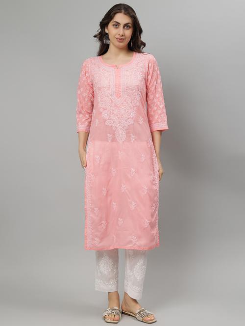 women three quarter sleeve straight chikankari kurta - 21750164 - Very Small Image - 1