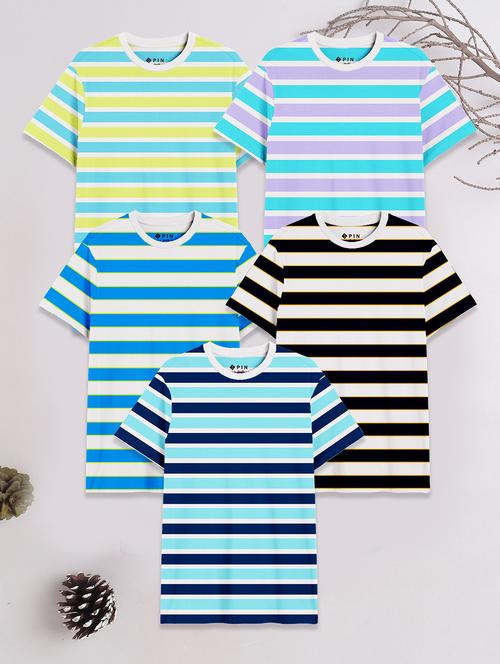 boys pack of 5 striped short sleeve t-shirt - 21750524 - Very Small Image - 1