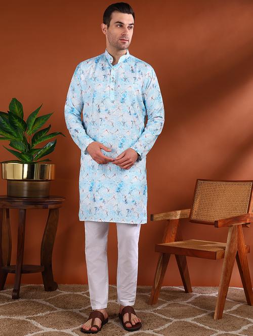 men printed mandarin neck long kurta - 21750735 - Very Small Image - 1