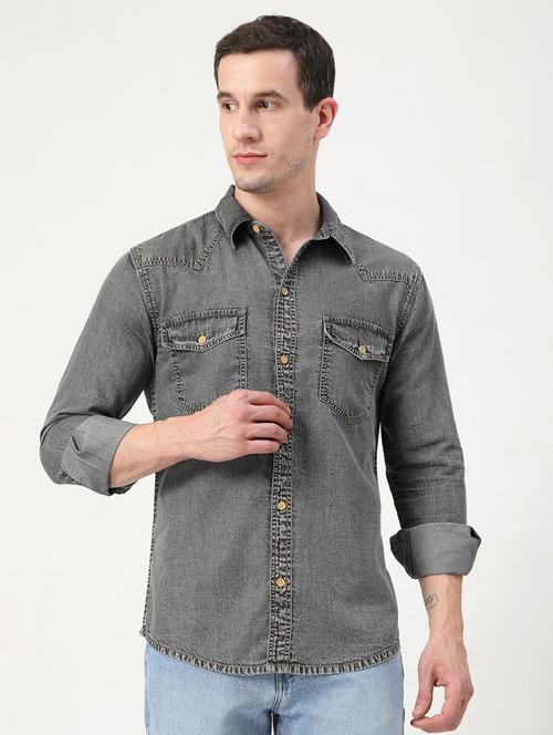 men solid collared long sleeves casual shirt - 21765481 - Very Small Image - 1