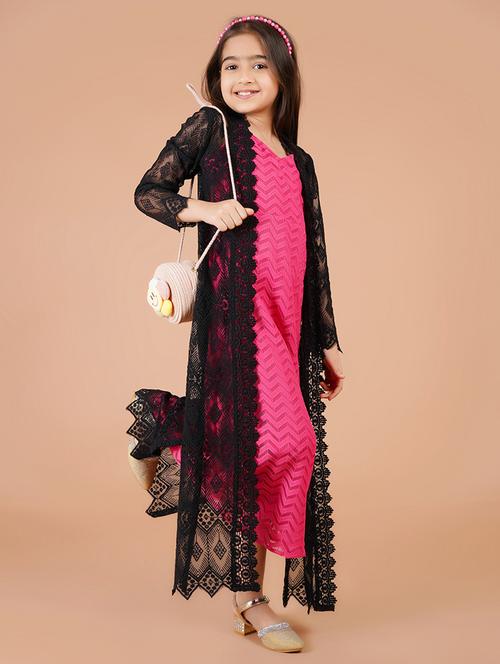 girls pink self design long sleeve a-line dress - 21766679 - Very Small Image - 1