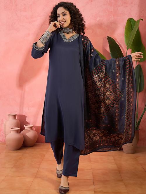 women three quarter sleeve kurta pant with dupatta set - 21785599 - Very Small Image - 1