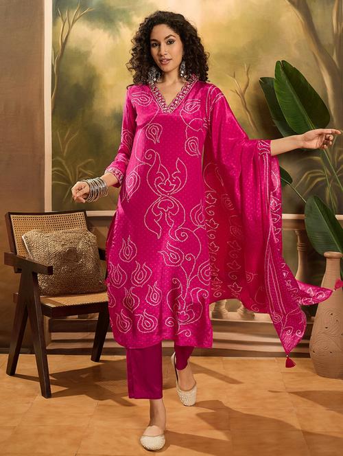 women three quarter sleeve kurta pant with dupatta set - 21785607 - Very Small Image - 1