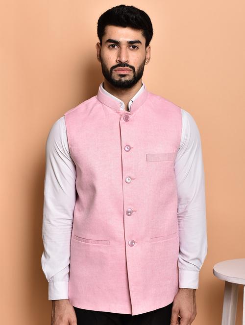 men solid mandarin neck regular fit nehru jacket - 21786324 - Very Small Image - 1