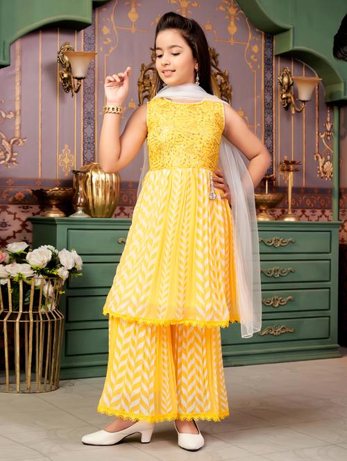 girls printed kurta and sharara with dupatta - 21786496 - Very Small Image - 1