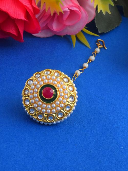 women gold brass single teeka maang teeka - 21787366 - Very Small Image - 1