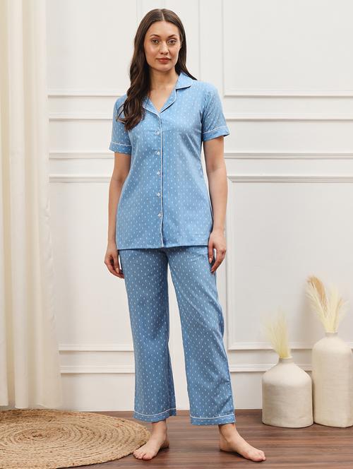 women printed short sleeves nightwear pyjama set - 21793356 - Very Small Image - 1