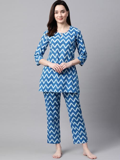 women chevron printed nightwear pyjama set - 21793357 - Very Small Image - 1
