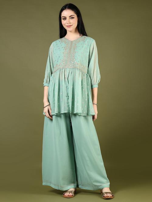 green cotton kurta palazzo set - 21795227 - Very Small Image - 1