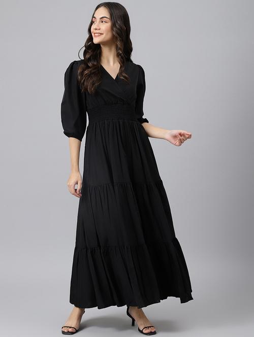 women puff sleeves overlap neck tiered dress - 21796631 - Very Small Image - 1