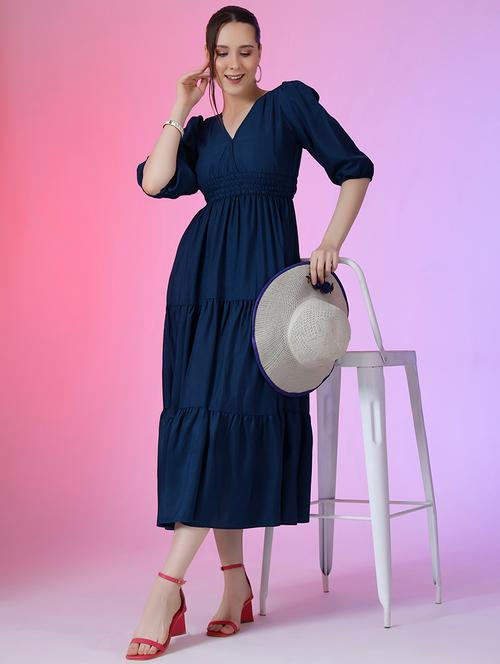 women puff sleeves overlap neck tiered dress - 21796648 - Very Small Image - 1