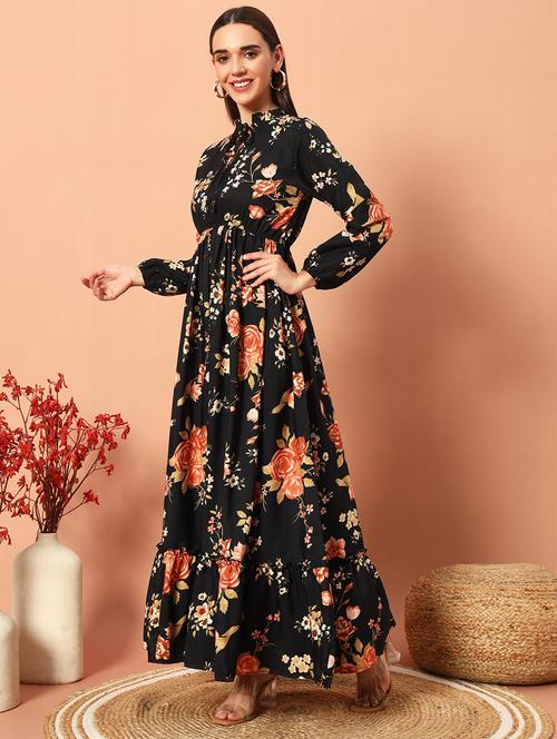 women floral printed long sleeve maxi dress - 21796995 - Very Small Image - 1