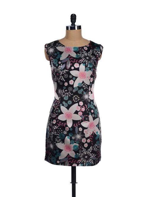 black flower print satin dress - 21827 - Very Small Image - 1