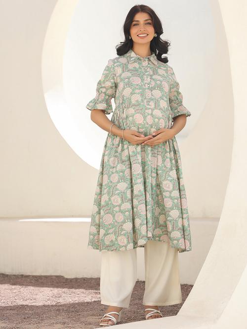 women green puff sleeve maternity wear kurta - 21839912 - Very Small Image - 1