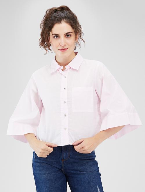 women solid collared crop shirt - 21840207 - Very Small Image - 1