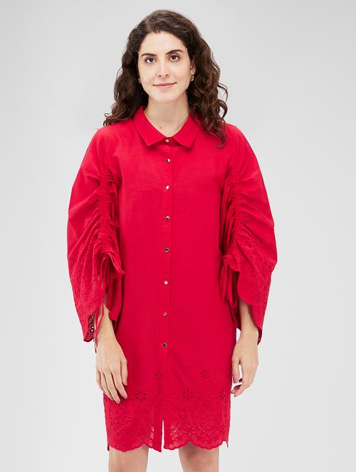 women schiffli detailed collared shirt dress - 21840436 - Very Small Image - 1