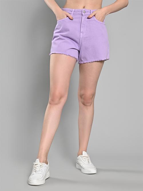 women solid mid rise denim short - 21840814 - Very Small Image - 1