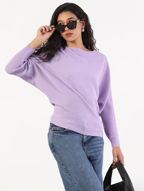 women solid long batwing sleeves pullover - 21843034 - Very Small Image - 1