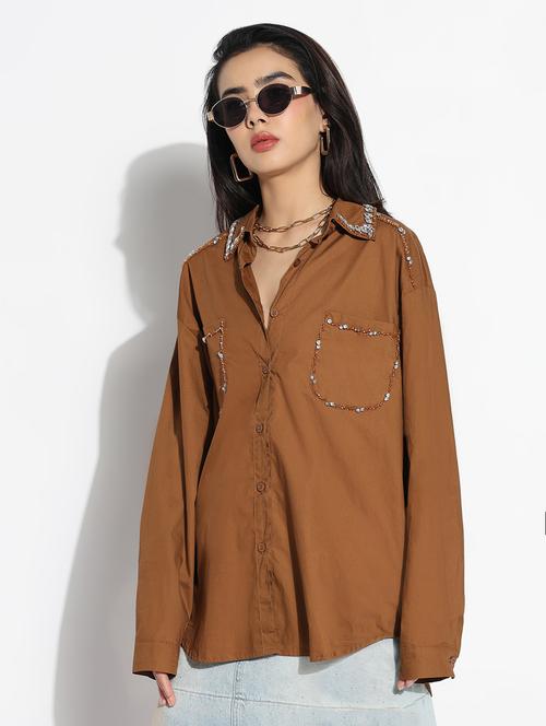 brown cotton regular shirt - 21843107 - Very Small Image - 1