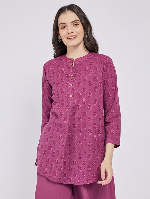 women purple three quarter sleeve a-line kurti - 21843888 - Very Small Image - 1