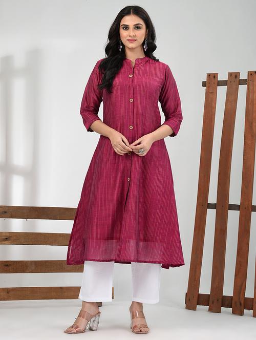 women self design three quarter sleeve a-line kurta - 21844415 - Very Small Image - 1