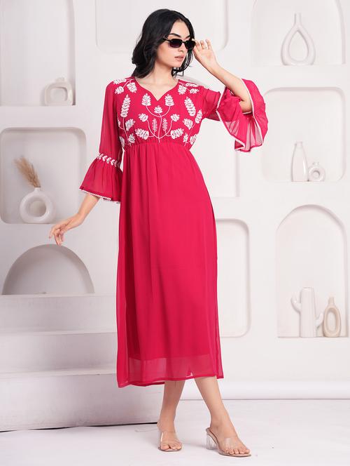 women embroidered bell sleeves fit & flare dress - 21854035 - Very Small Image - 1
