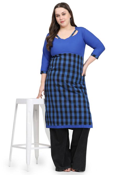 women checkered three quarter sleeve plus size straight kurta - 21866618 - Very Small Image - 1