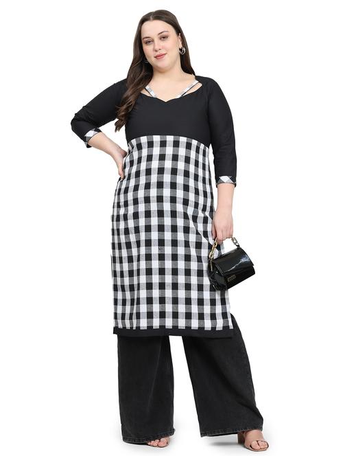 women checkered three quarter sleeve plus size straight kurta - 21866619 - Very Small Image - 1