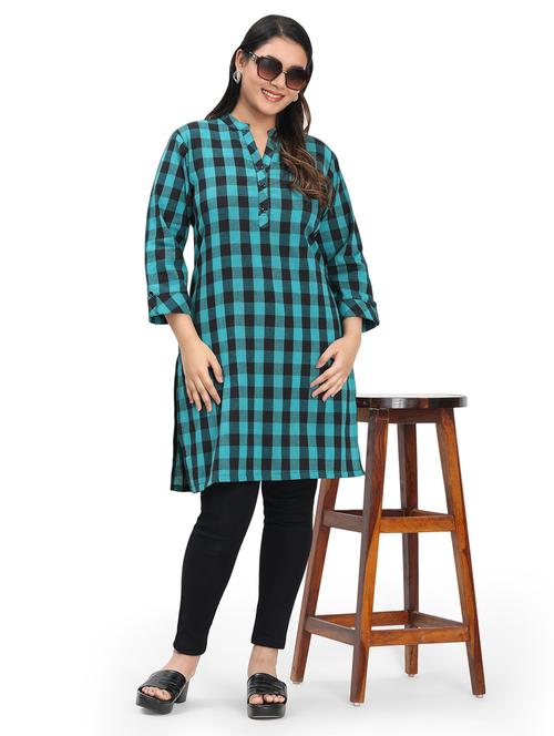 women checkered three quarter sleeve a-line kurta - 21869880 - Very Small Image - 1