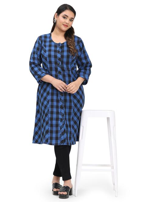 women checkered three quarter sleeve a-line kurta - 21869881 - Very Small Image - 1