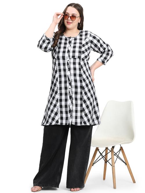 women checkered three quarter sleeve a-line kurta - 21869883 - Very Small Image - 1