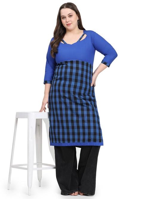 women checkered three quarter sleeve plus size straight kurta - 21869887 - Very Small Image - 1