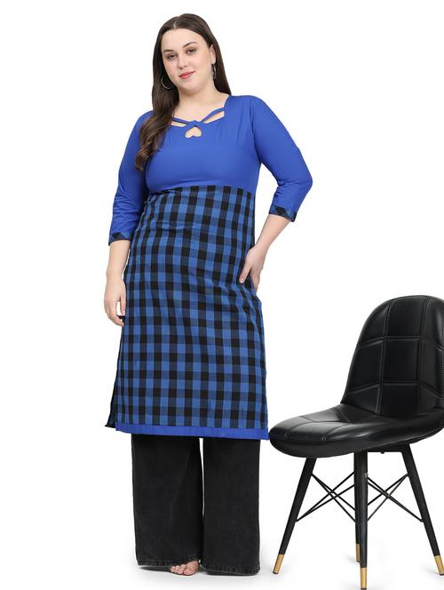 women checkered three quarter sleeve plus size straight kurta - 21869892 - Very Small Image - 1