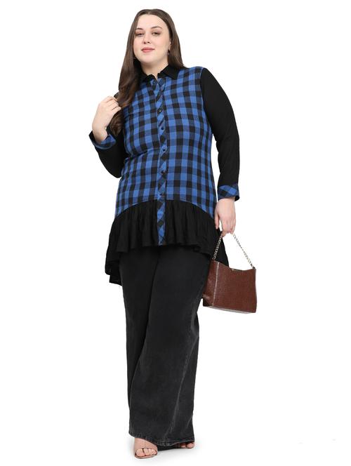 women checkered three quarter sleeve plus size kurta - 21869895 - Very Small Image - 1