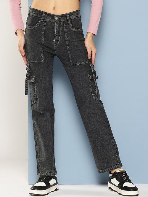 women solid mid rise denim cargo - 21881001 - Very Small Image - 1