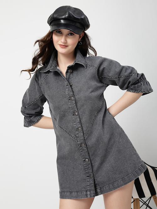 women solid collared mini shirt dress - 21881648 - Very Small Image - 1