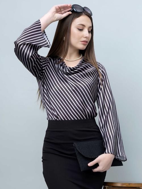 women striped cowl neck bell sleeves top - 21885939 - Very Small Image - 1