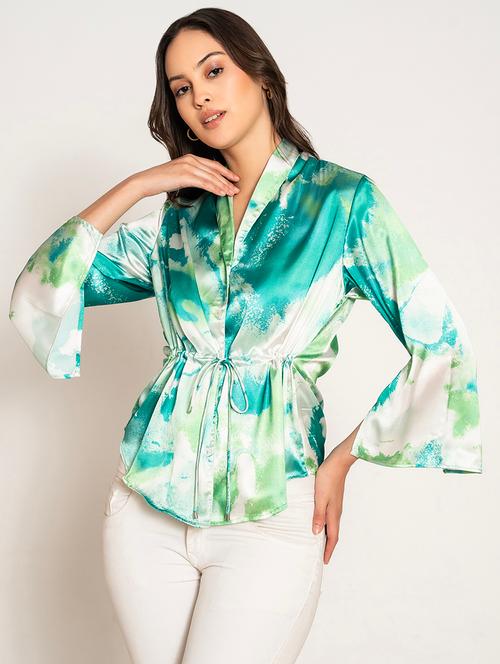 women printed bell sleeves asymmetric top - 21899007 - Very Small Image - 1