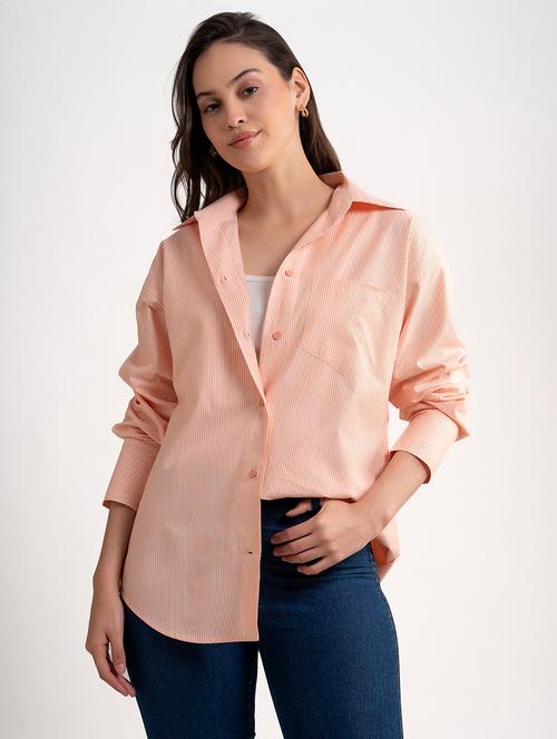women striped collared oversized shirt - 21899020 - Very Small Image - 1