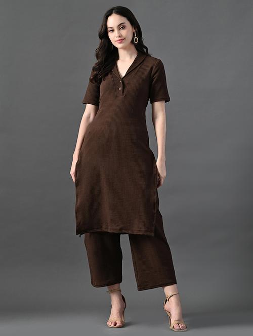 women solid short sleeves kurta and pant set - 21899115 - Very Small Image - 1