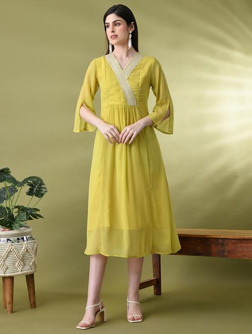women solid lace detailed a-line dress - 21899168 - Very Small Image - 1