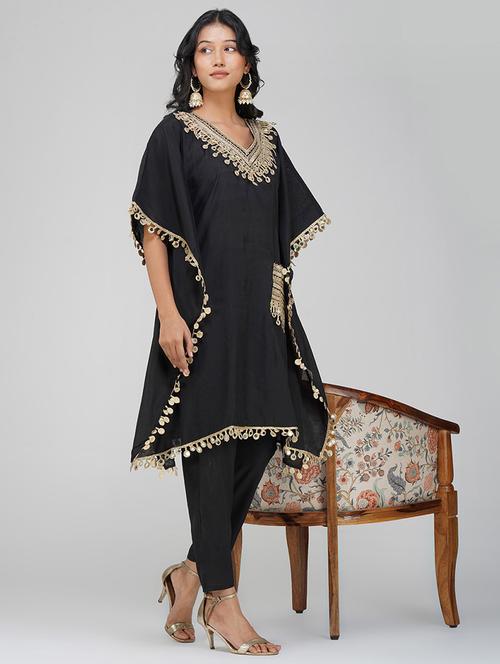 women black kimono sleeve kaftan kurta pant set - 21901378 - Very Small Image - 1