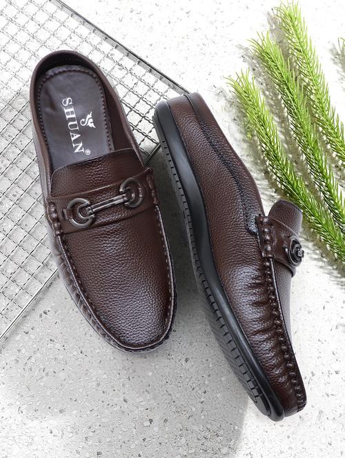 men brown solid slip on mule - 21903385 - Very Small Image - 1