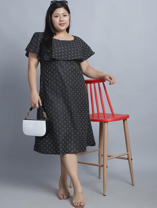 women plus size self designed caoe sleeves a-line dress - 21904613 - Very Small Image - 1