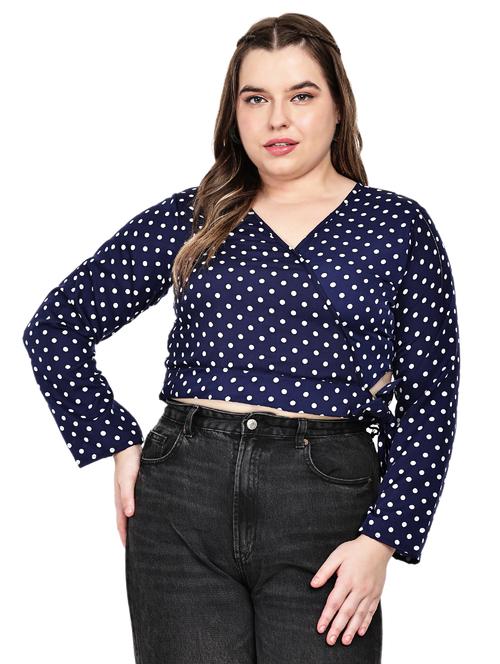 women plus size polka doted long sleeves wrap top - 21905143 - Very Small Image - 1