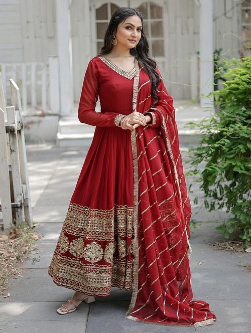 women long sleeve anarkali kurta with dupatta set - 21906041 - Very Small Image - 1