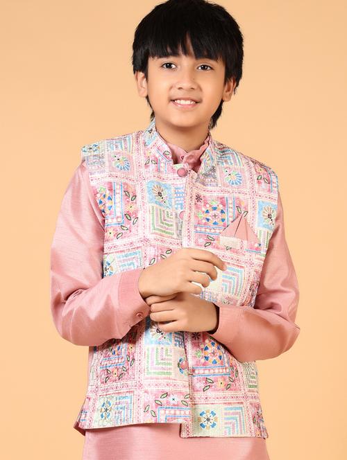 boys solid kurta pyjama with printed jacket - 21907602 - Very Small Image - 1